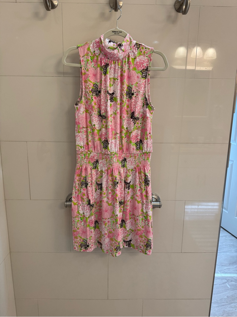 Lilly Pulitzer Pink Floral Sleeveless Ruffle-Neck Dress